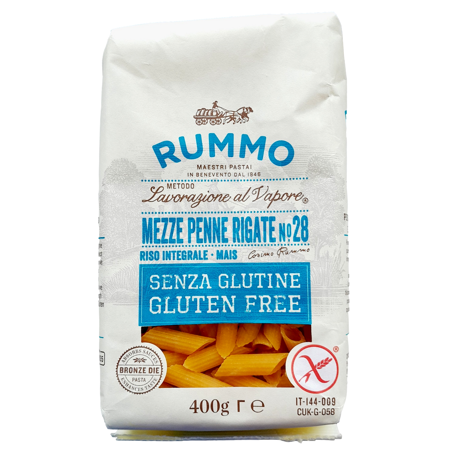 RUMMO PASTA GR 400 GLUTEN FREE MEZZE PENNE RIGATE N 28 X 12