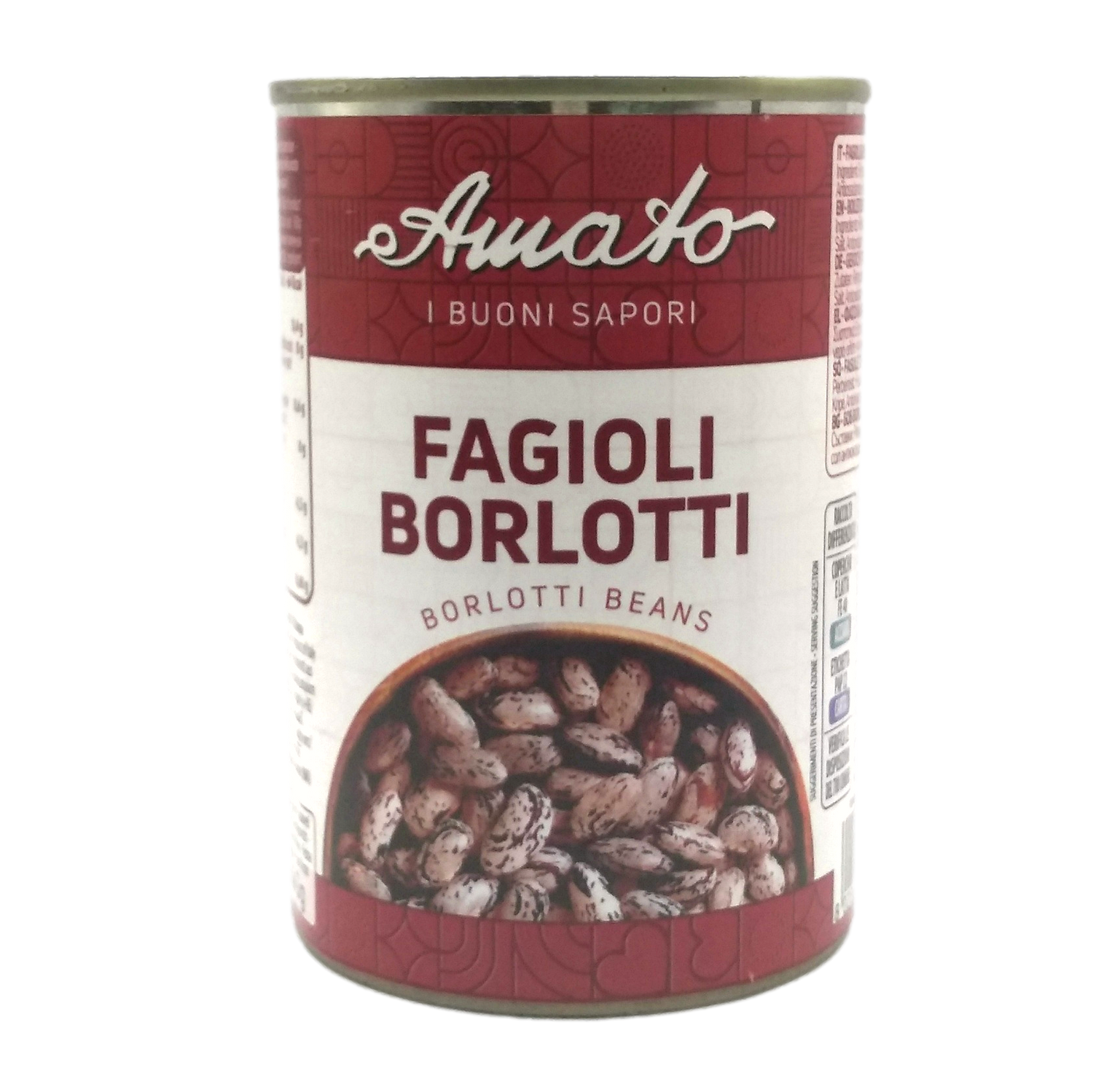 AMATO LEGUMES GR 400 COOKED BORLOTTI BEANS IN TIN BUONI SAPORI QUALITY X 24