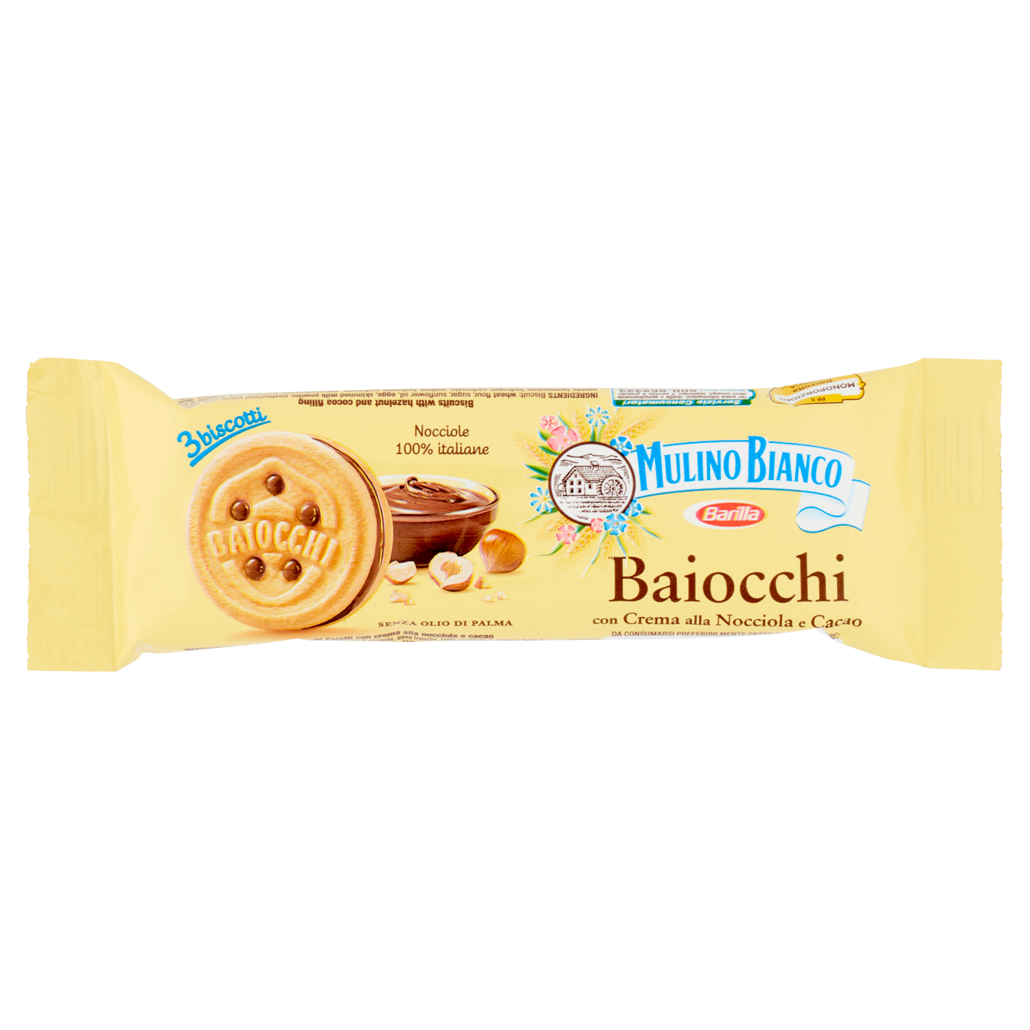 MULINO BIANCO PASTRY FOOD GR 28 BAIOCCHI WITH HAZELNUT X 3 PCS X 42