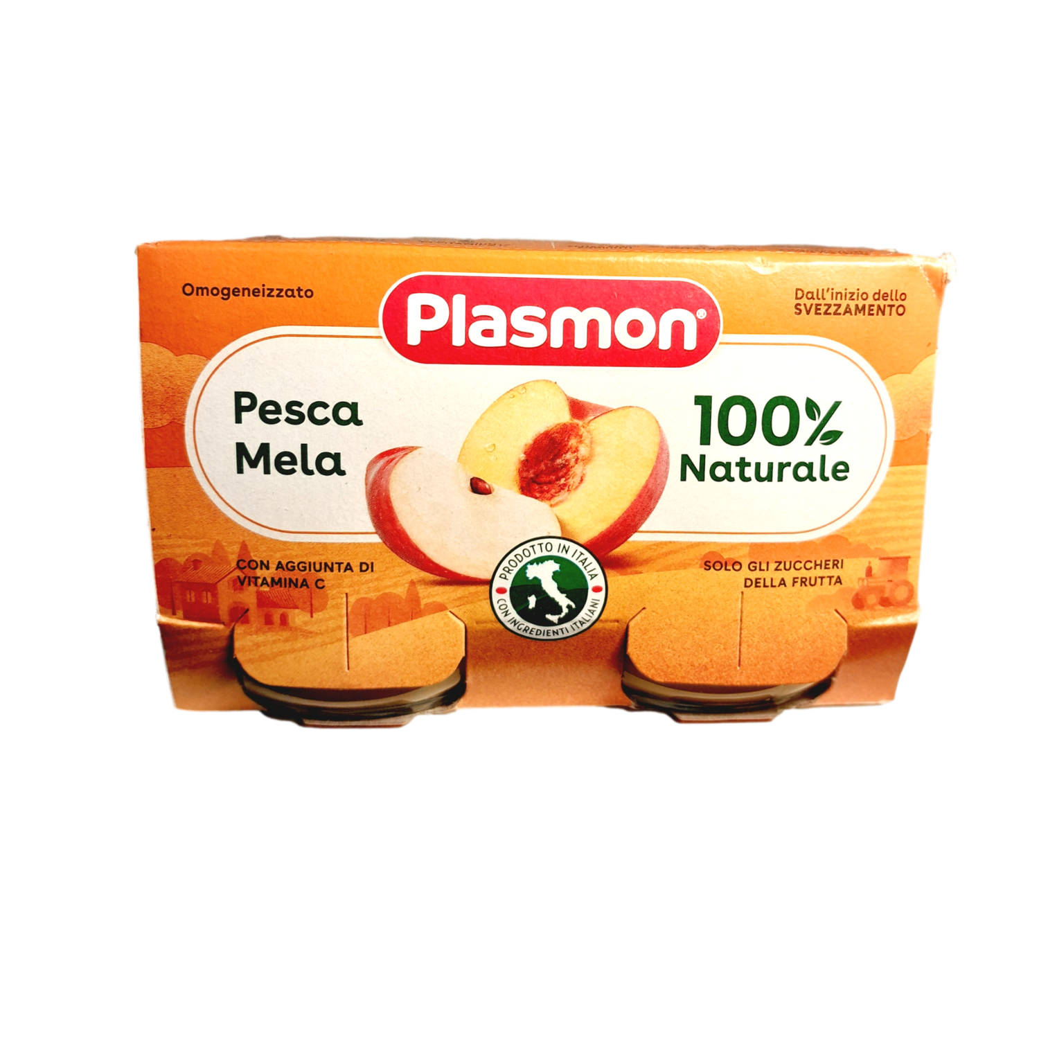 PLASMON BABY FOOD PUREE FRUIT GR 80 X 2 PEACH AND APPLE X 12