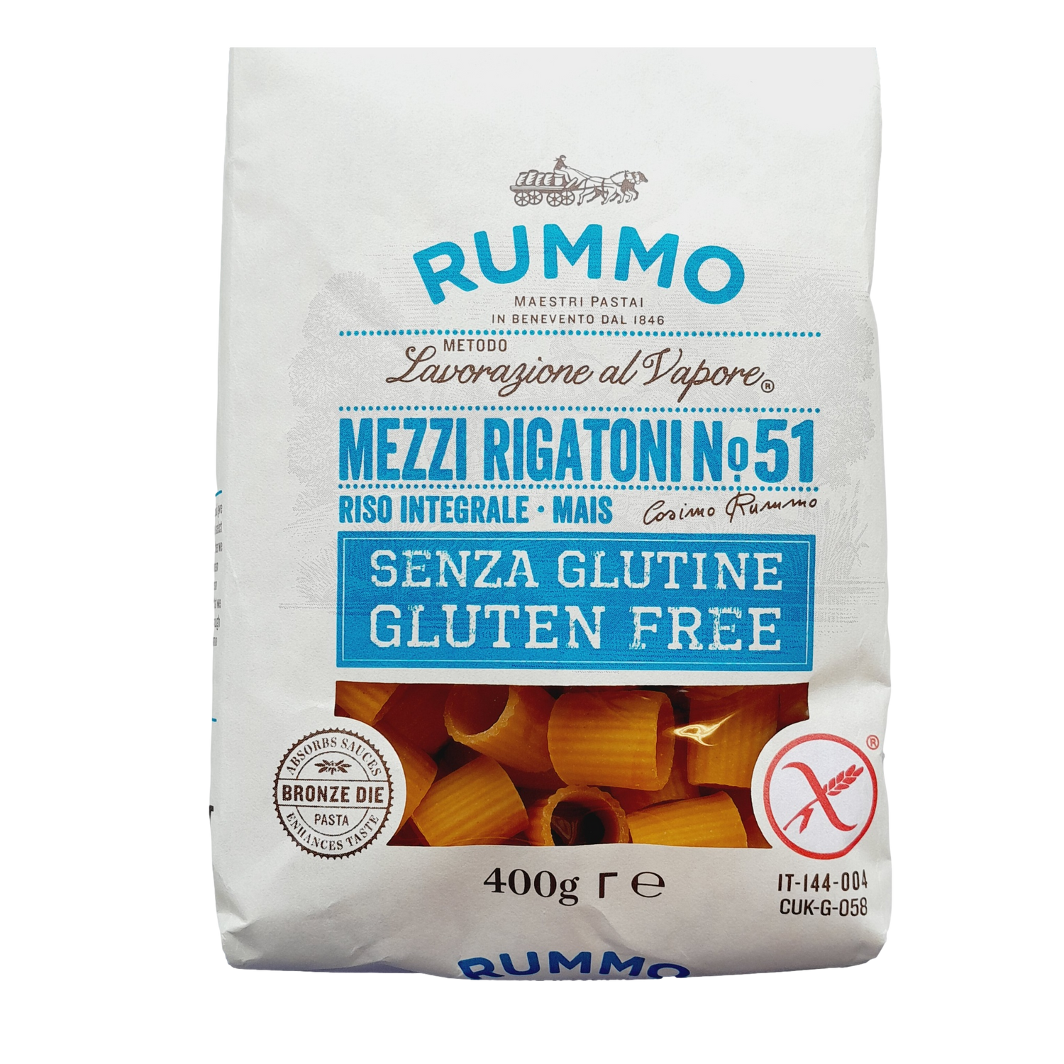 RUMMO PASTA GR 400 GLUTEN FREE MEZZI RIGATONI N 51 X 12
