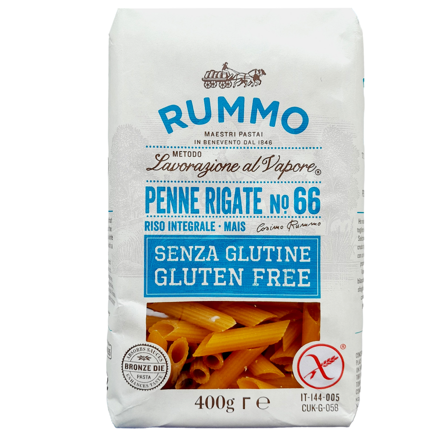 RUMMO PASTA GR 400 GLUTEN FREE PENNE RIGATE N 66 X 12