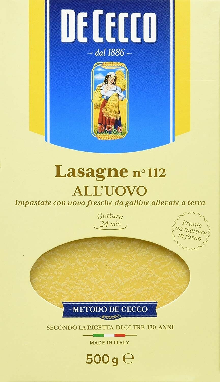 DE CECCO EGG PASTA GR 500 LASAGNE N 112 X 12